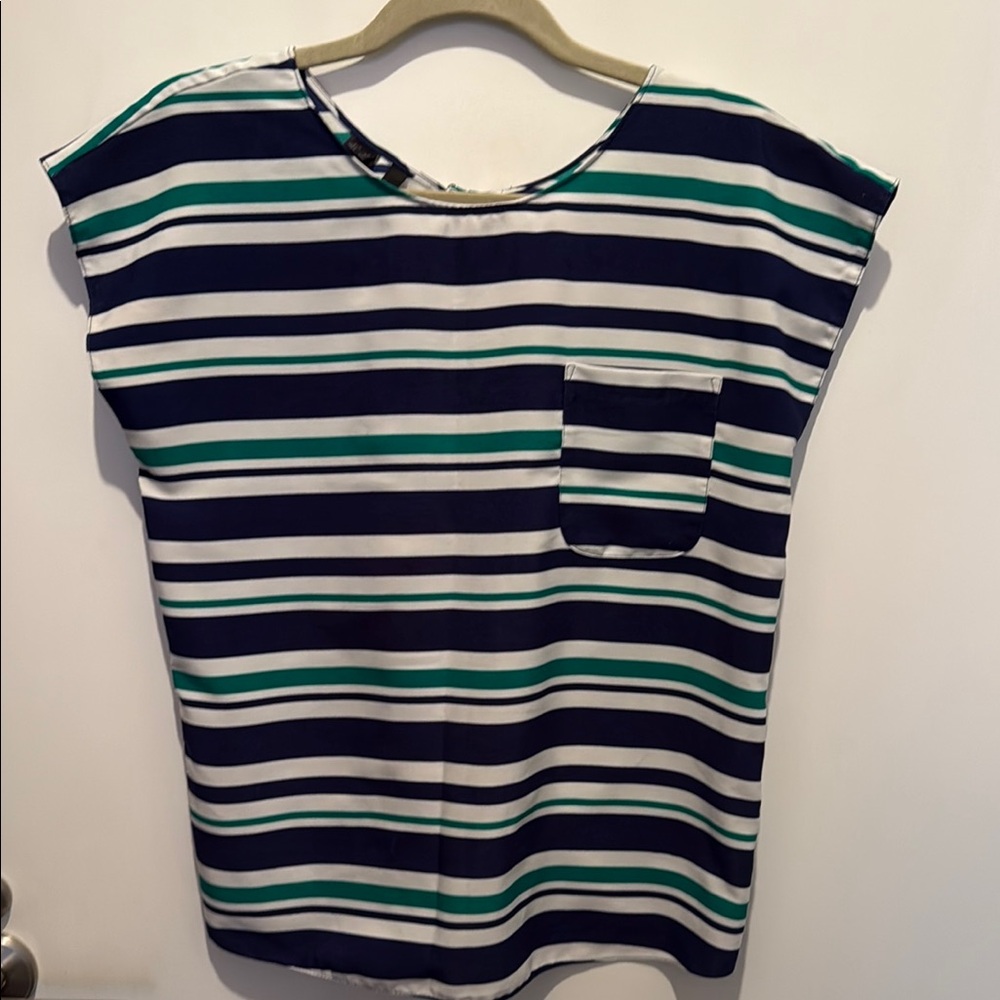 Mango Blue and White Boxy T-Shirt